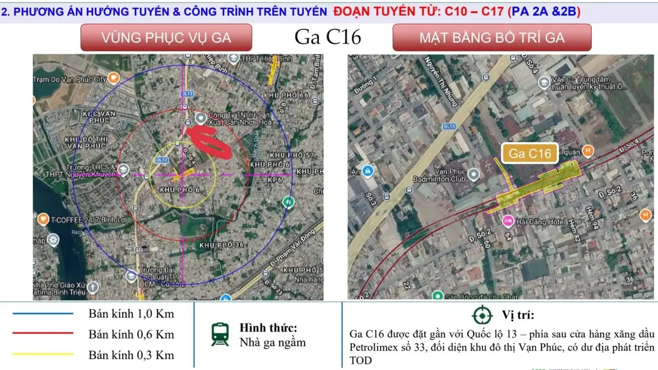Vùng phục vụ và mặt bằng bố trí ga ngầm C16 metro Thủ Dầu Một – Tao Đàn gần Urban Green