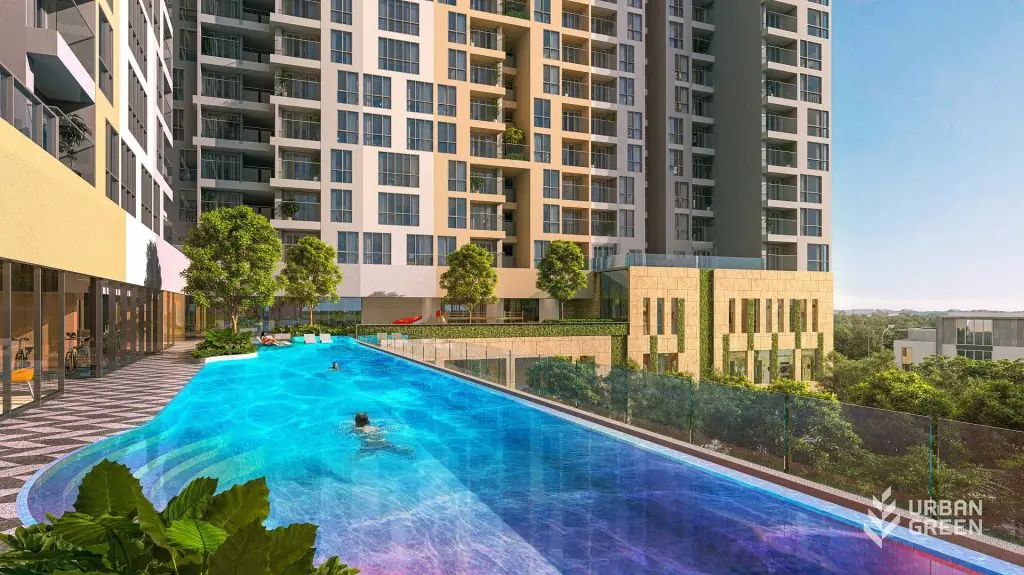 Hồ bơi dọc khối đế tháp